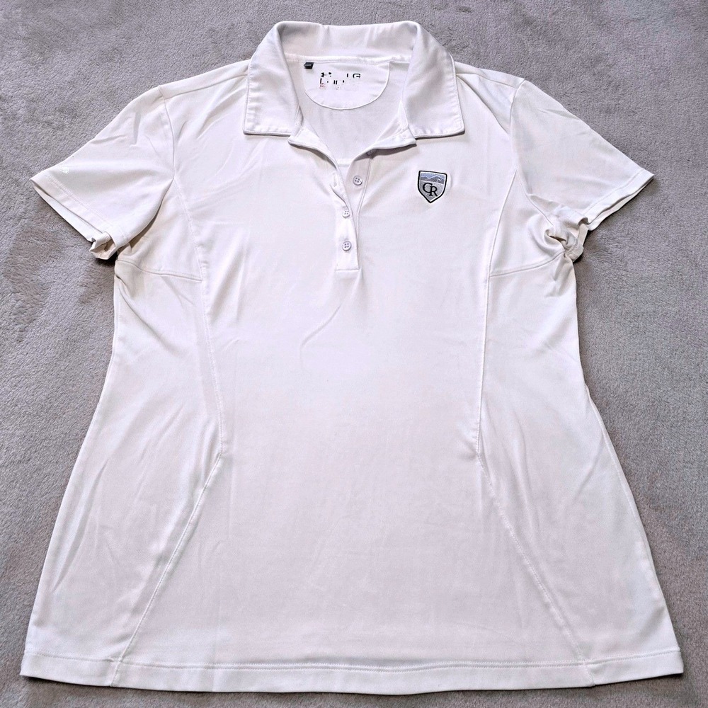 Under Armour HeatGear Women Size L Golf Polo Shirt White Loose Fit